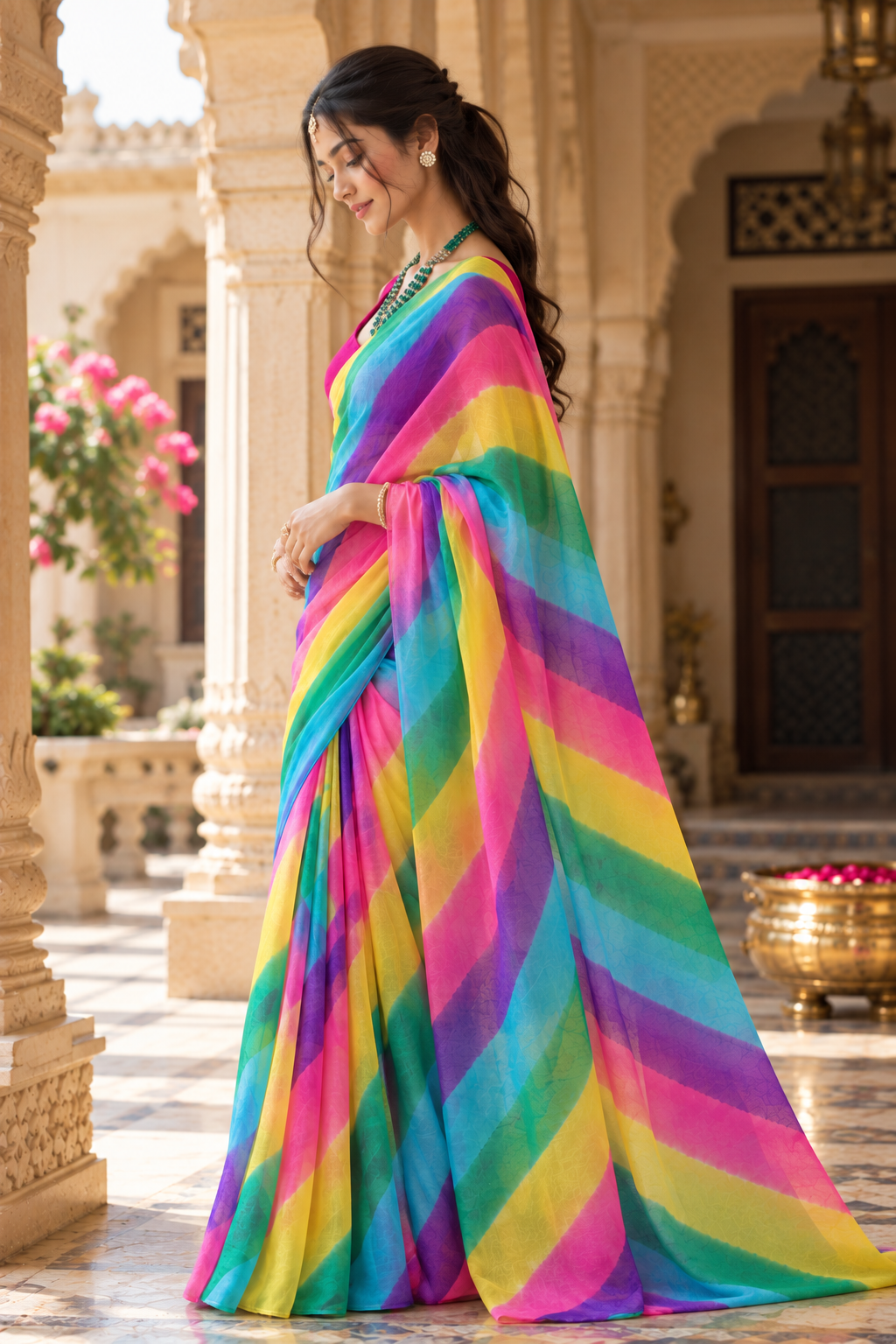 Multicolor Samudra Leheriya Pure Georgette Saree