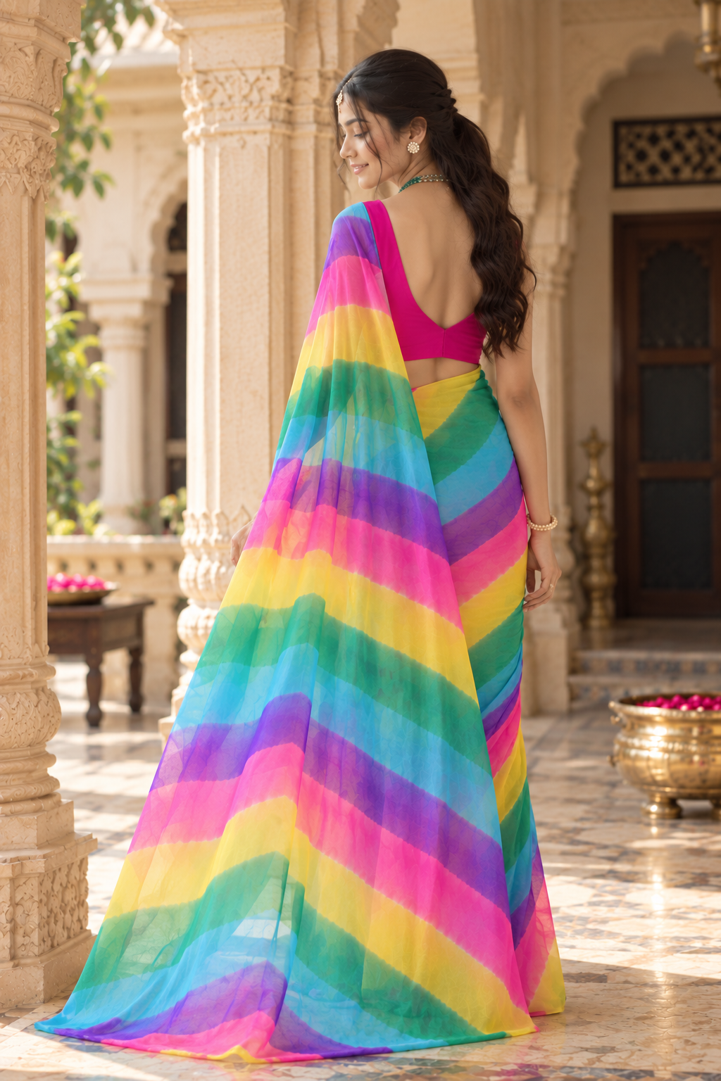 Multicolor Samudra Leheriya Pure Georgette Saree