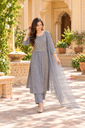 Grey Embroidered Modal Silk 3-Piece Kurta Set