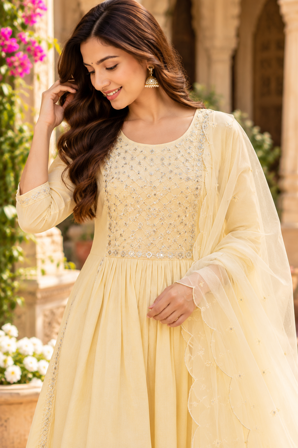 Pale Yellow Embroidered Modal Silk 3-Piece Kurta Set