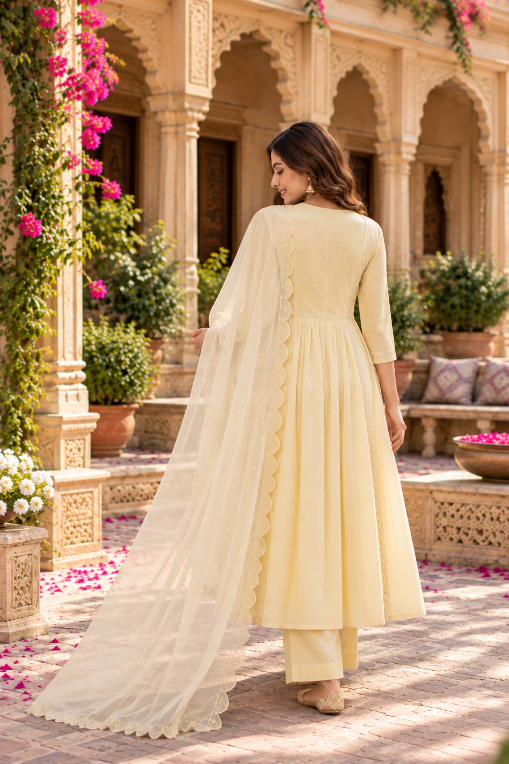 Pale Yellow Embroidered Modal Silk 3-Piece Kurta Set