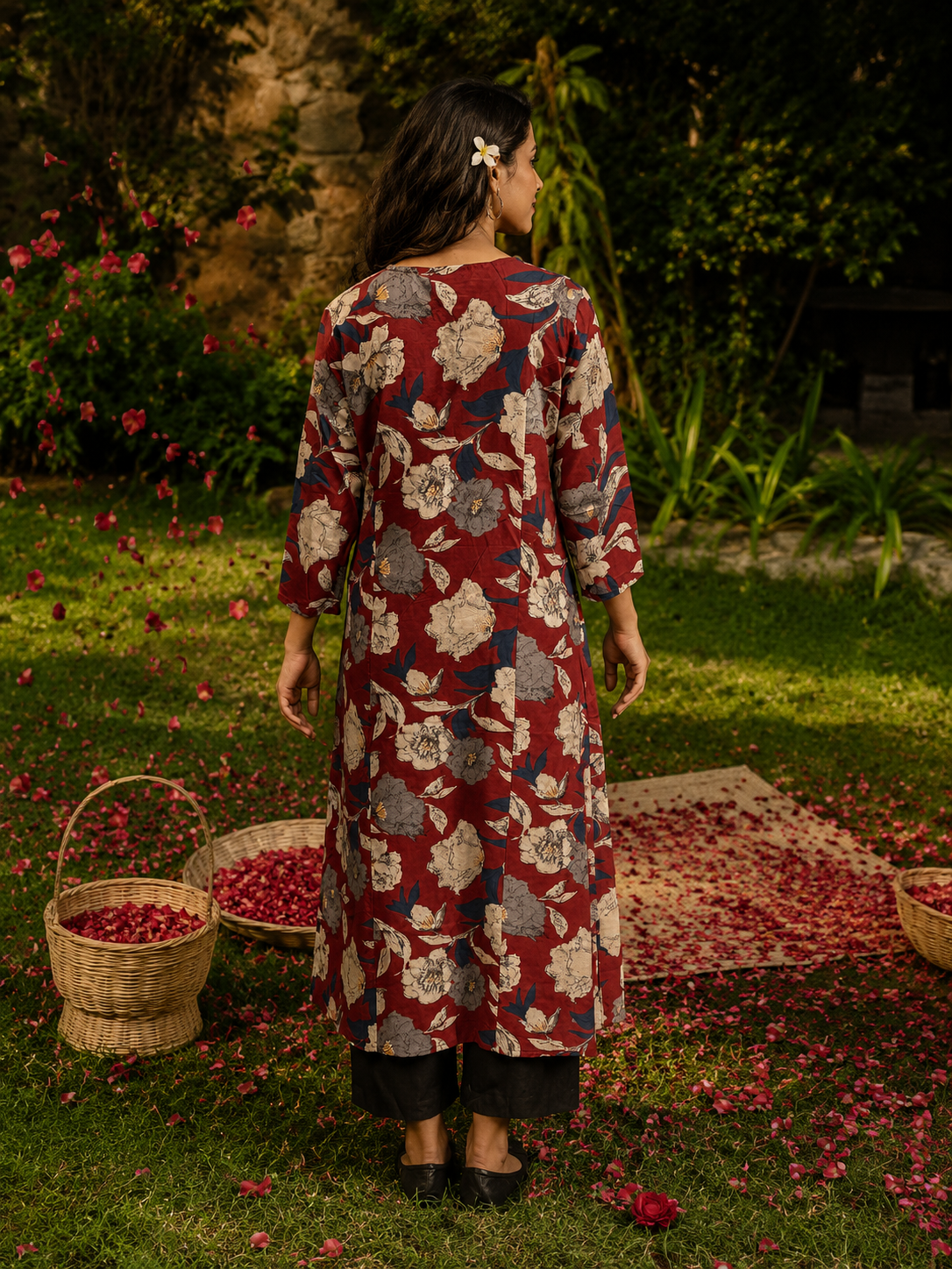 Maroon Pure Cotton Bagru Printed kurta