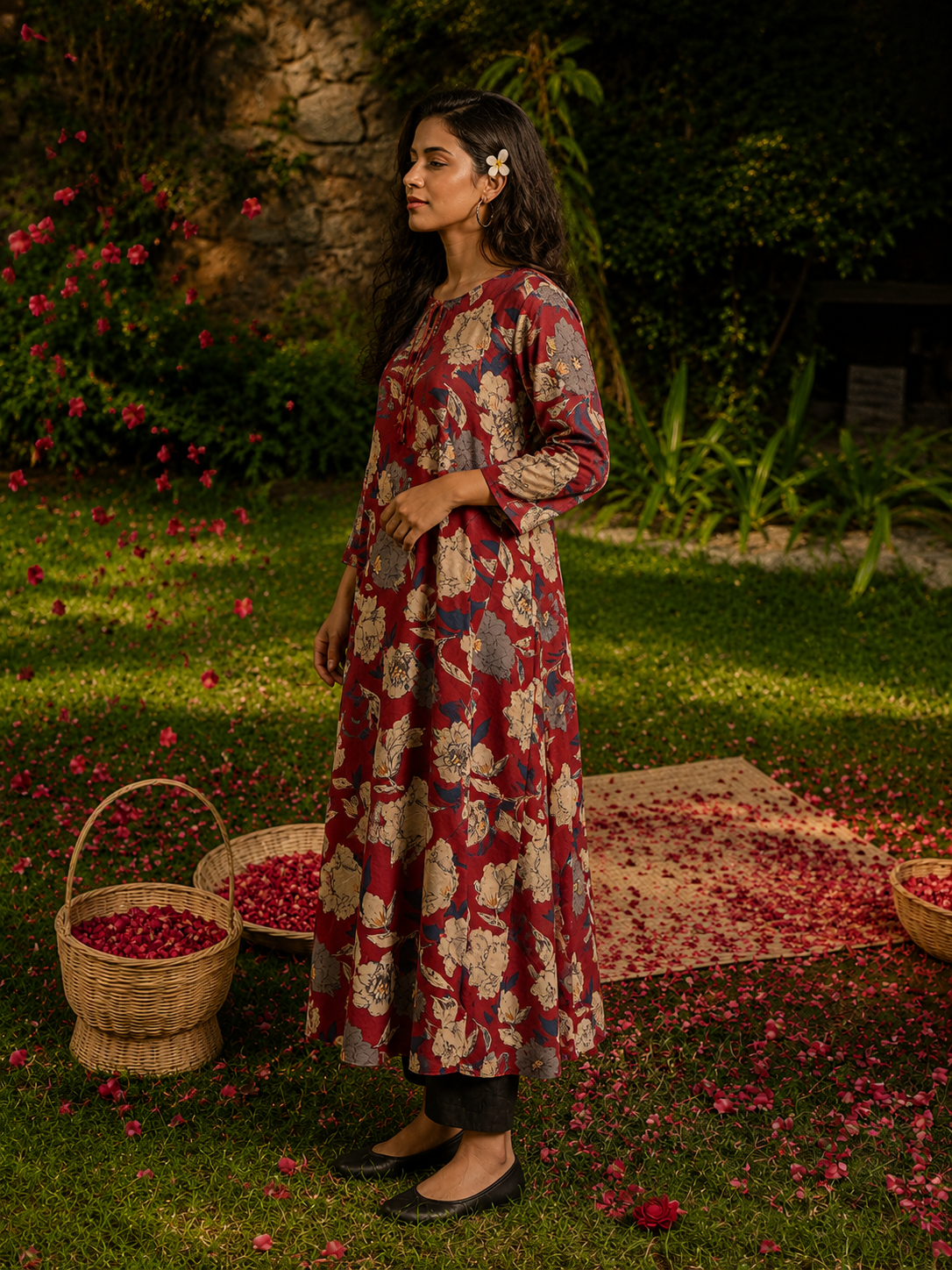 Maroon Pure Cotton Bagru Printed kurta