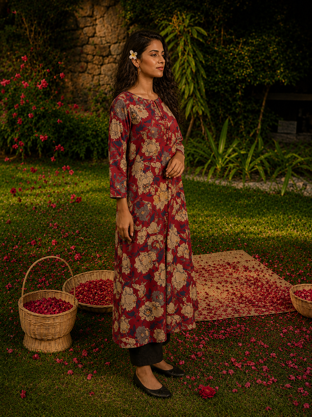Maroon Pure Cotton Bagru Printed kurta