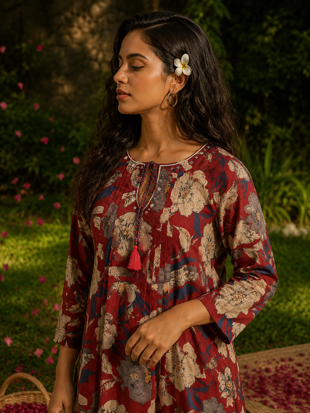 Maroon Pure Cotton Bagru Printed kurta