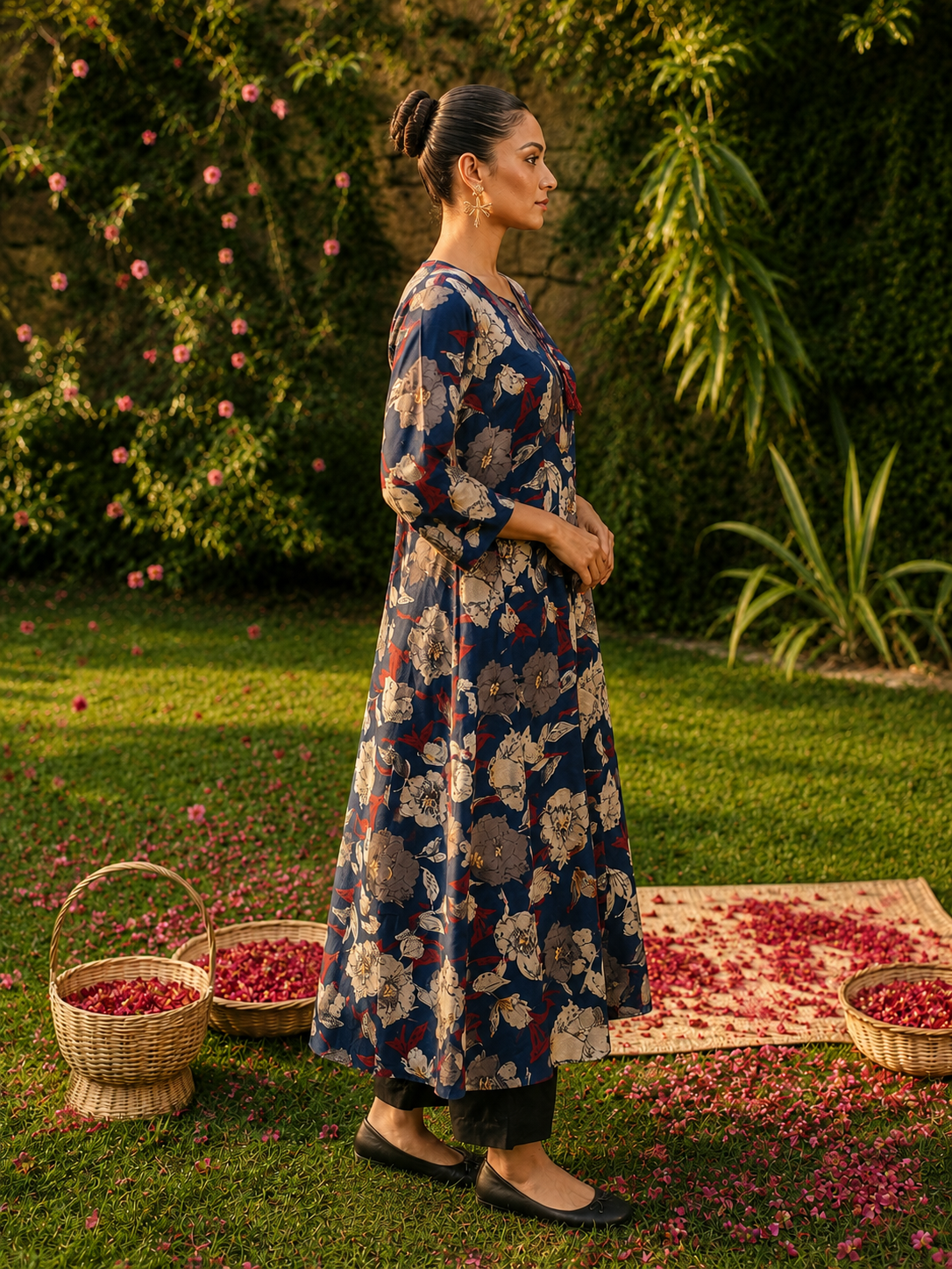Blue Pure Cotton Bagru Printed Kurta