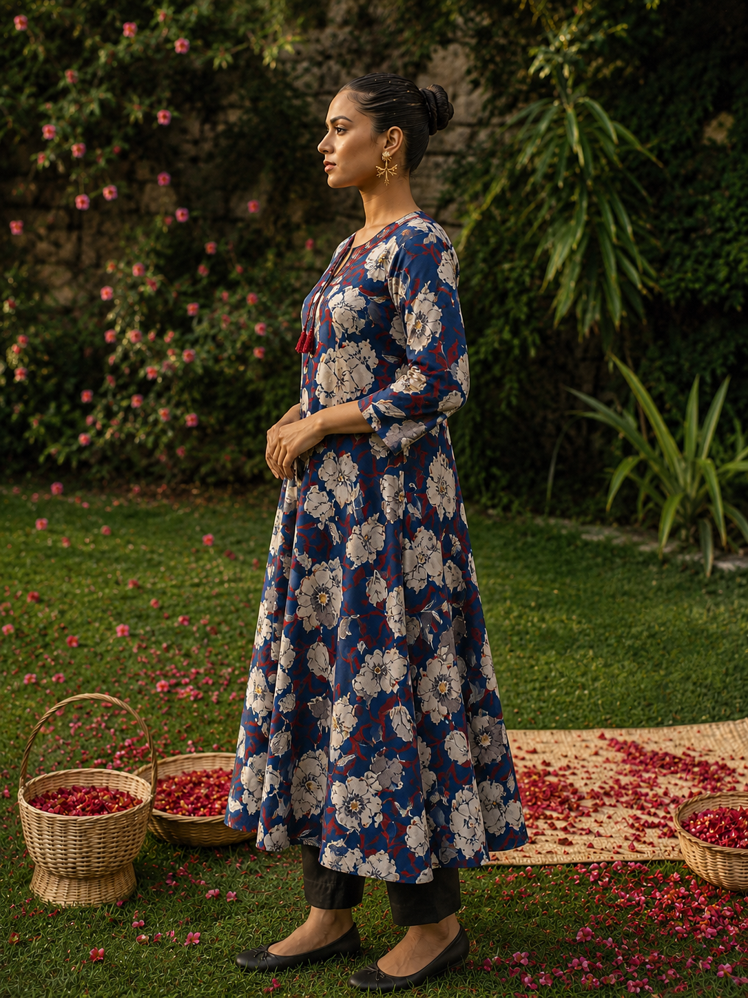 Blue Pure Cotton Bagru Printed Kurta