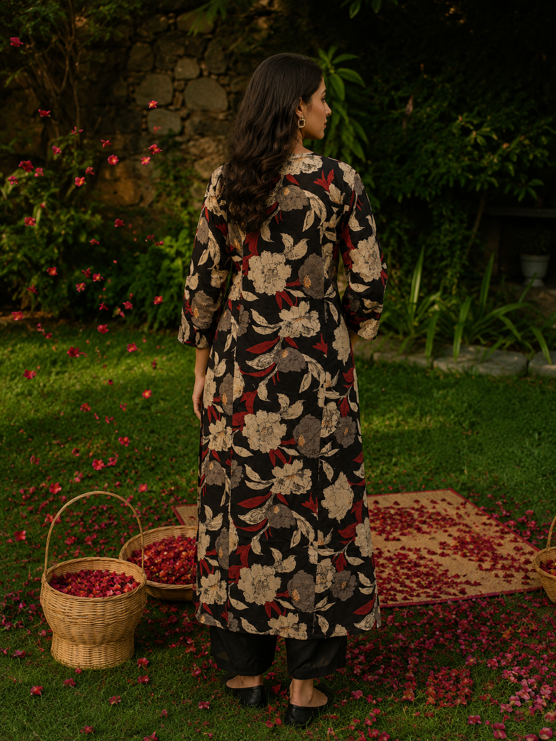 Black Pure Cotton Bagru Printed kurta