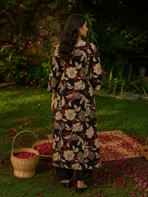 Black Pure Cotton Bagru Printed kurta