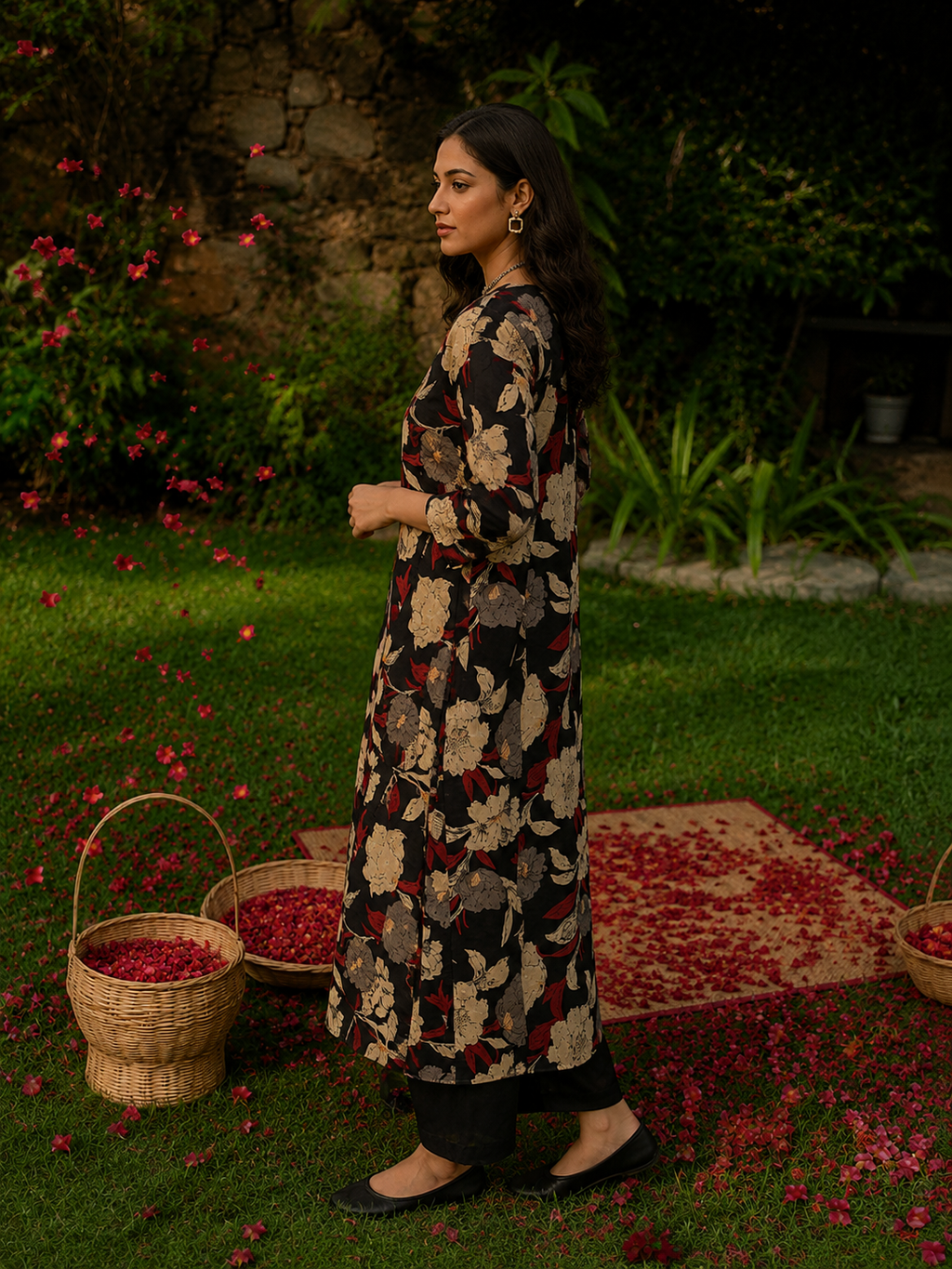 Black Pure Cotton Bagru Printed kurta