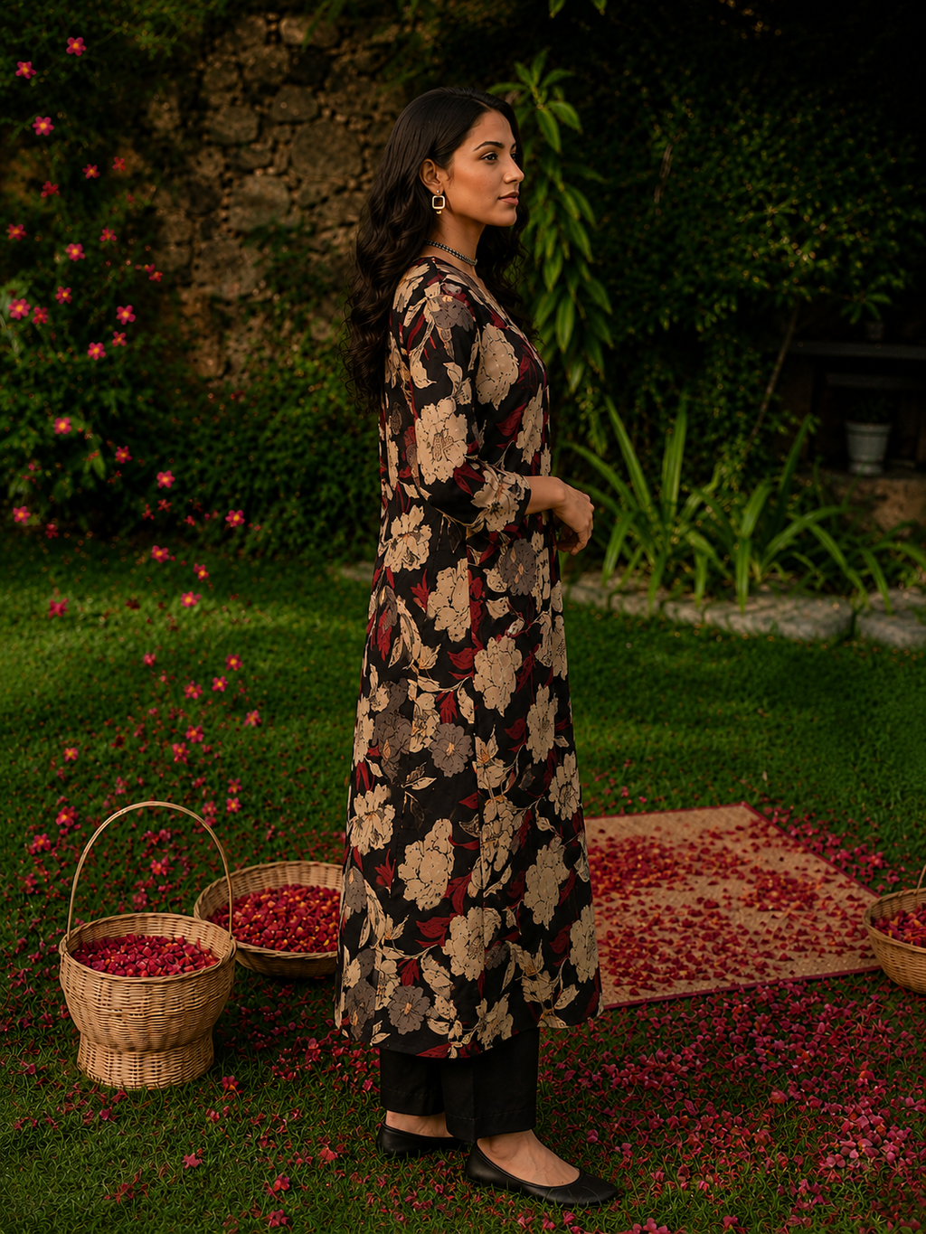 Black Pure Cotton Bagru Printed kurta