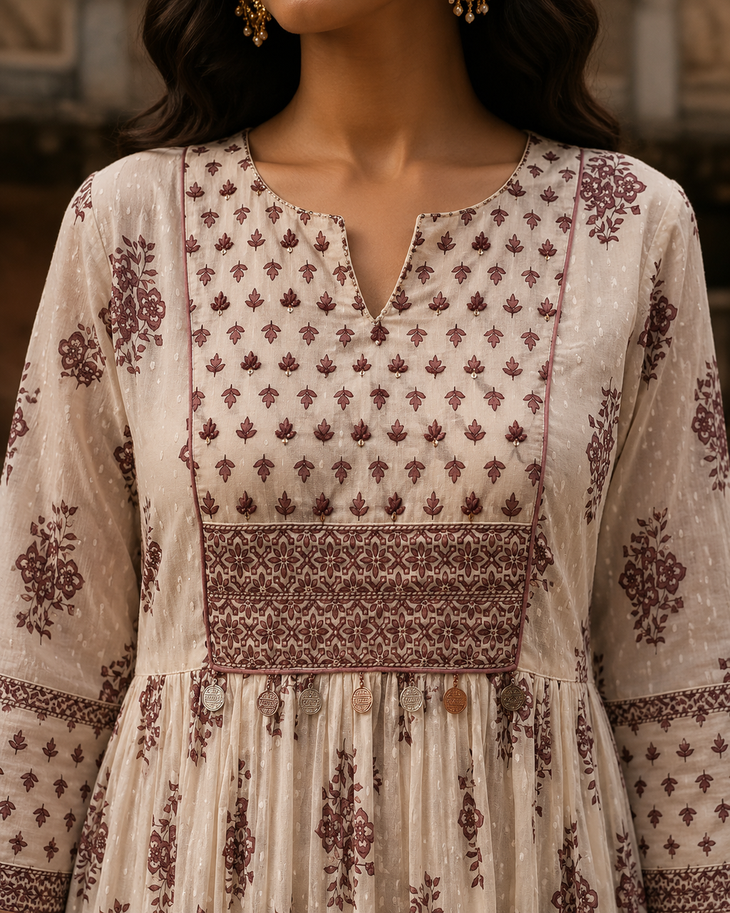White Pure Cotton Dress with Hand Block Sanganeri Print