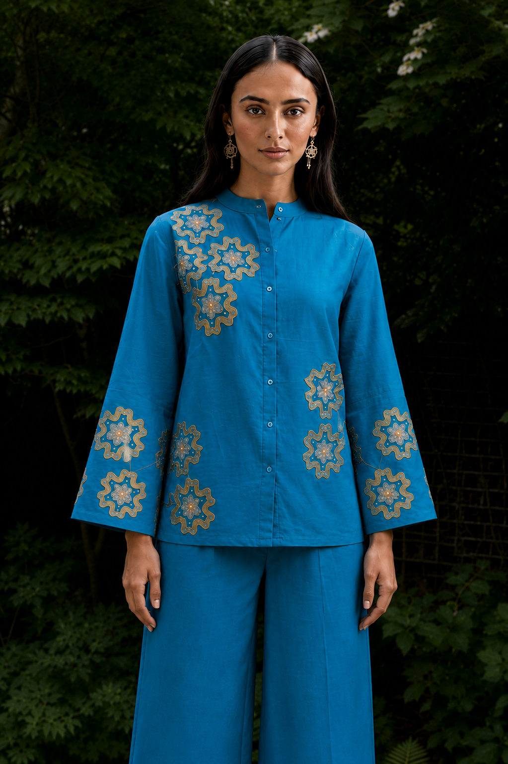 Turquoise Blue Cotton Linen Co-Ord Set
