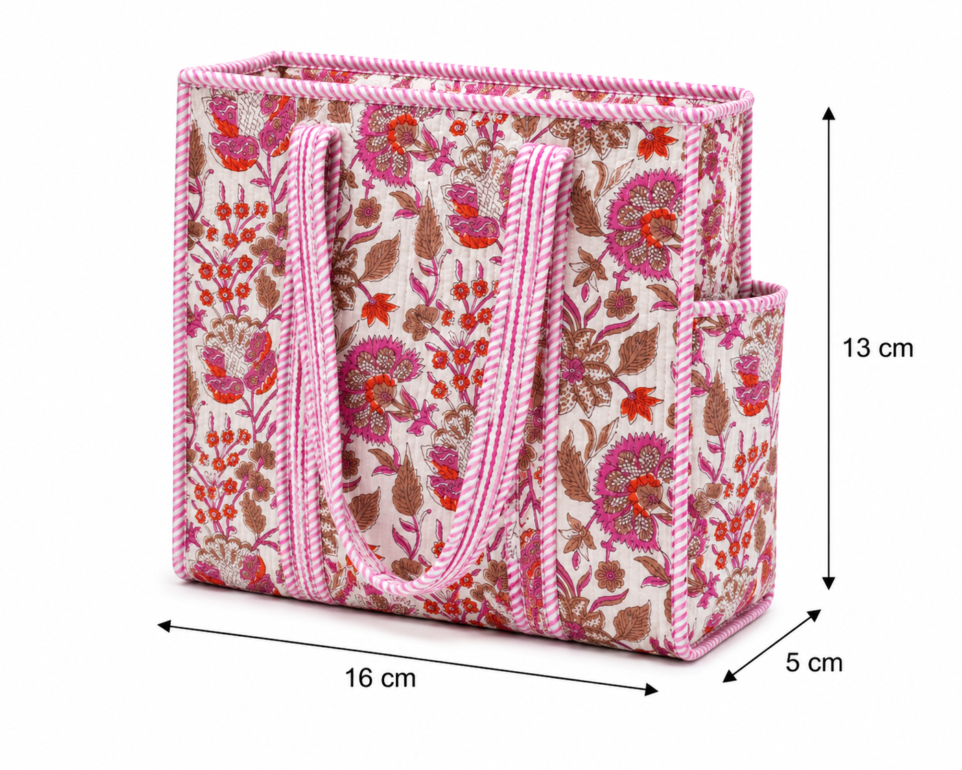 White & Pink Hand Block Print Quilted Tote Bag