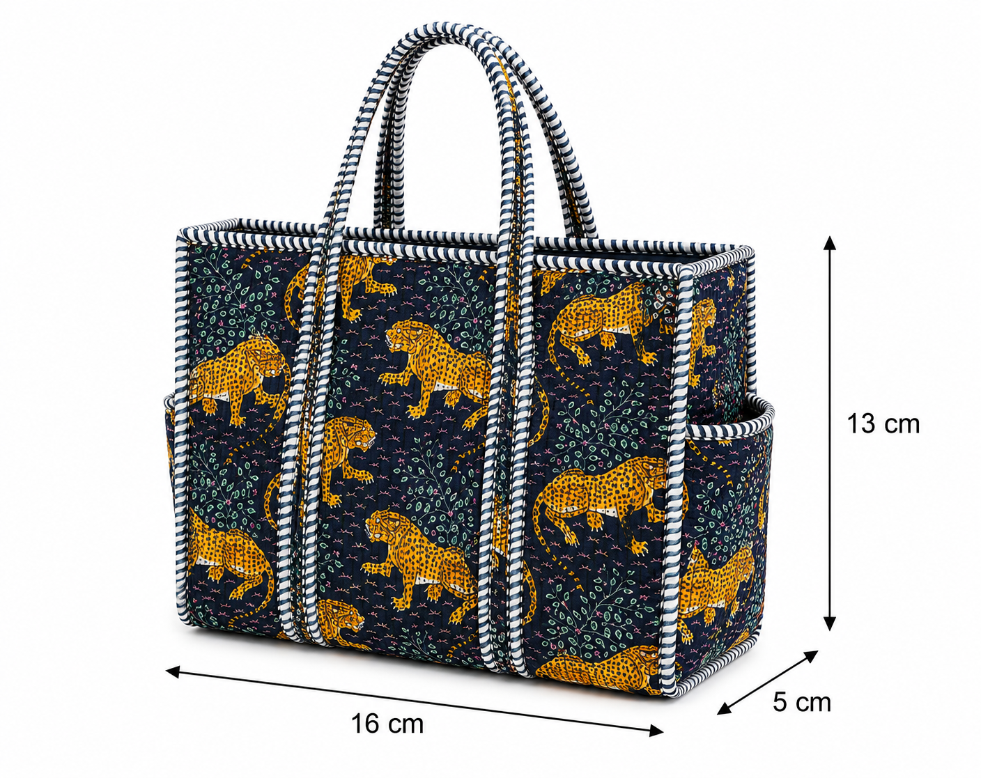 Dark Blue Hand Block Print Quilted Tote Bag