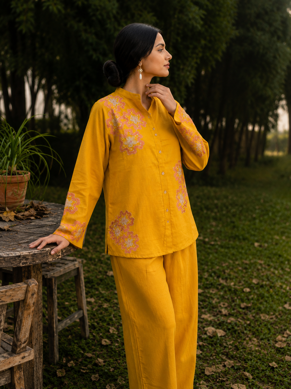 Mustard Yellow Cotton Linen Co-Ord Set