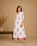 White Hand Block Printed Pure Cotton Kurta