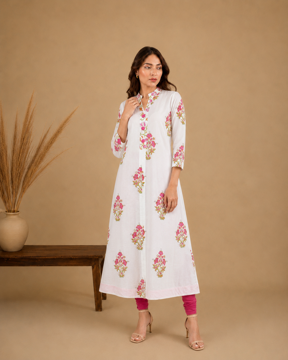 White Hand Block Printed Pure Cotton Kurta