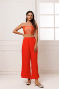 Orange Rayon Co-Ord Set With Brocade Top