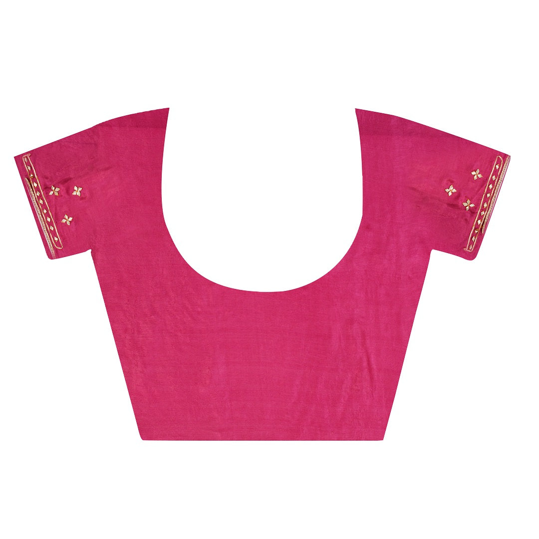 Pink Bandhani Silk Saree with Handcrafted Gota Patti Work