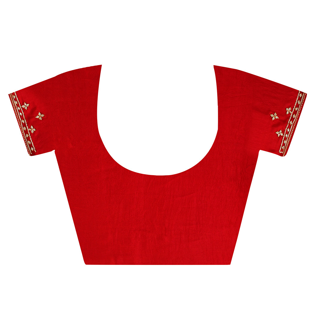 Red Bandhani Silk Saree with Handcrafted Gota Patti Work
