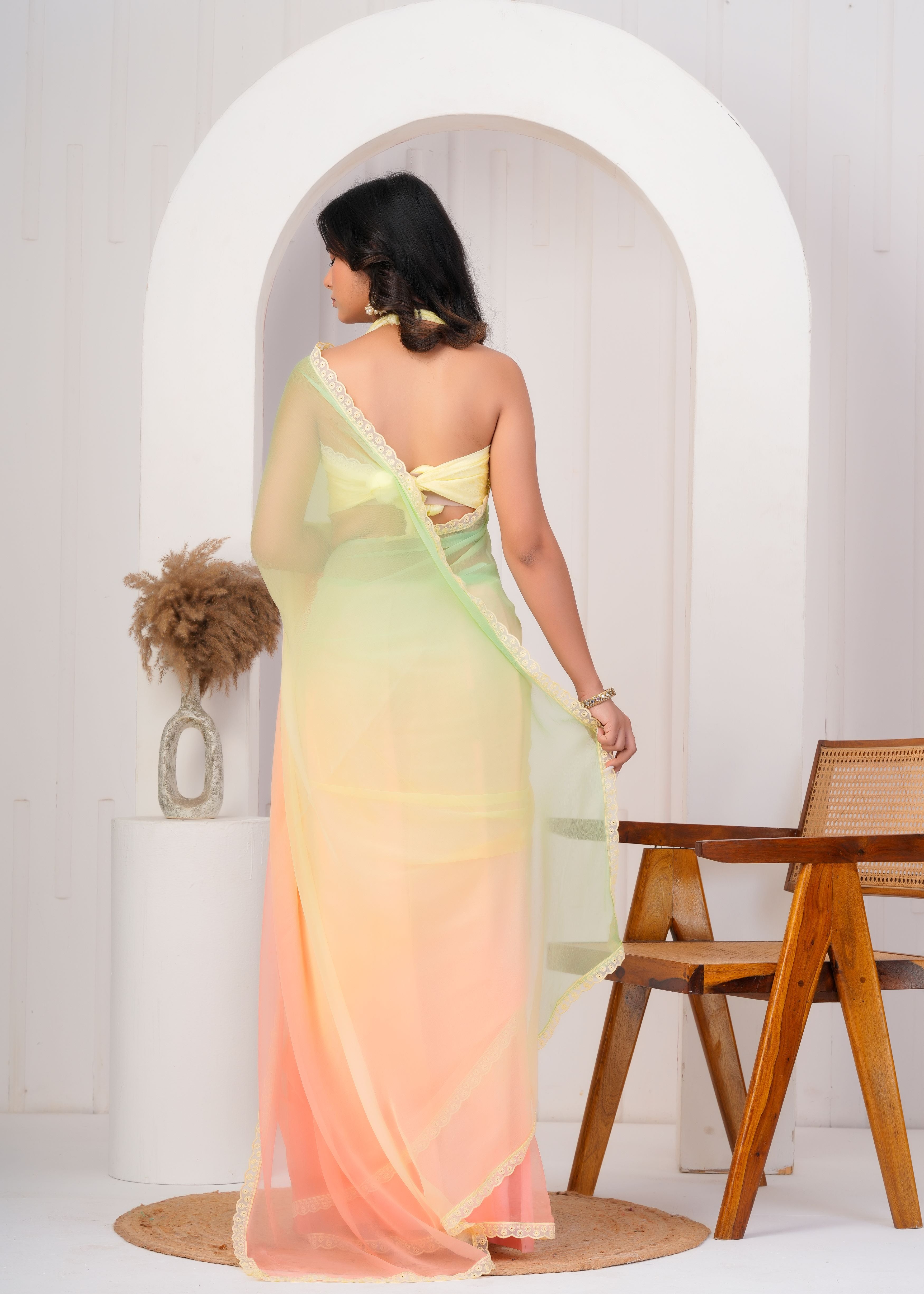 Multi Color Chiffon Saree with Lace Border