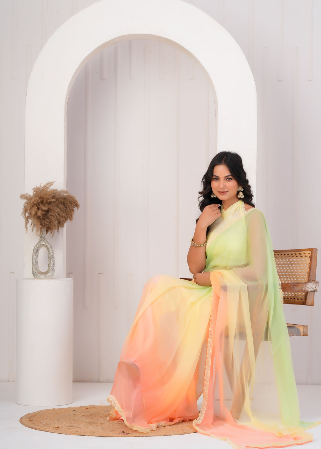 Multi Color Chiffon Saree with Lace Border