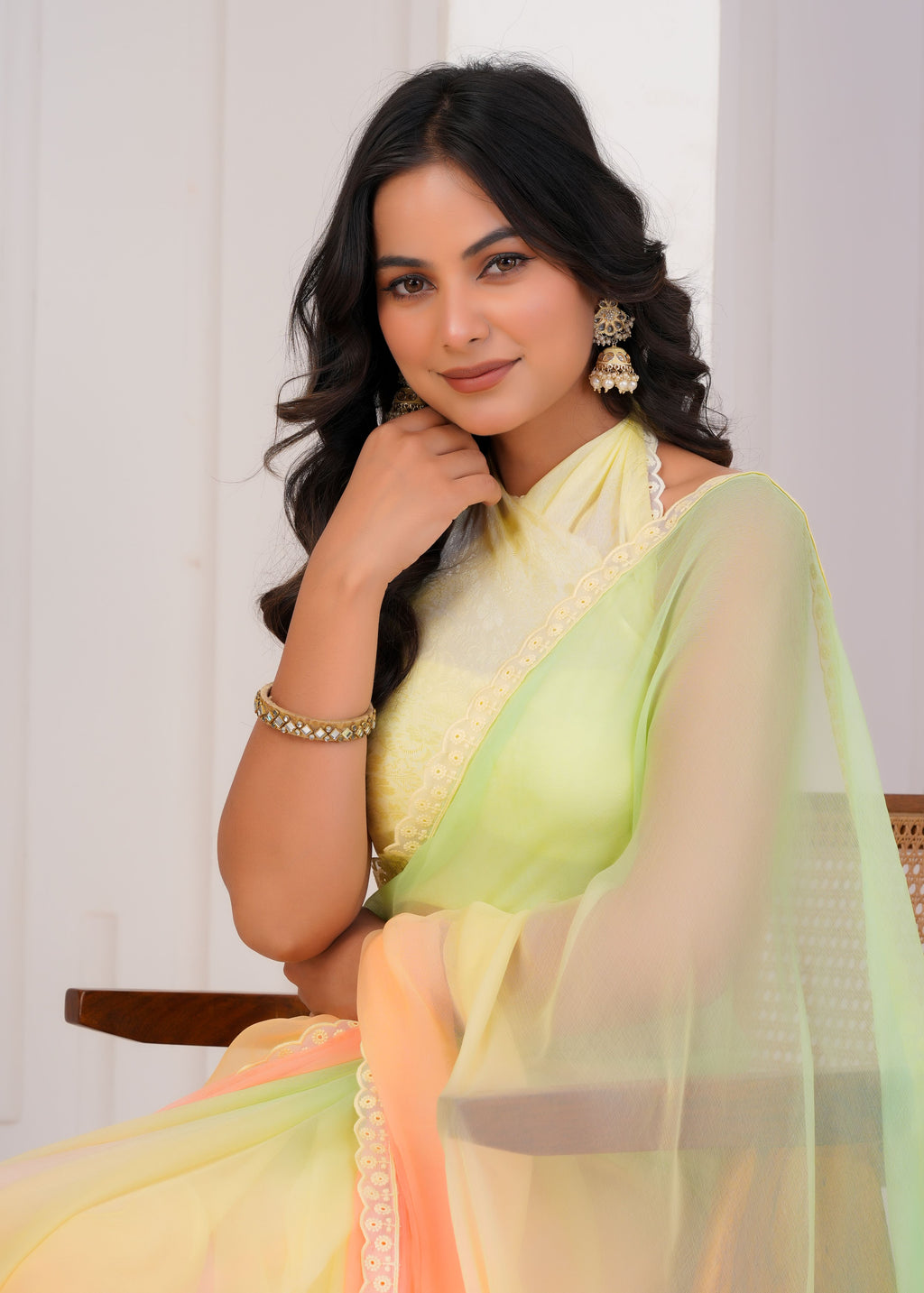 Multi Color Chiffon Saree with Lace Border