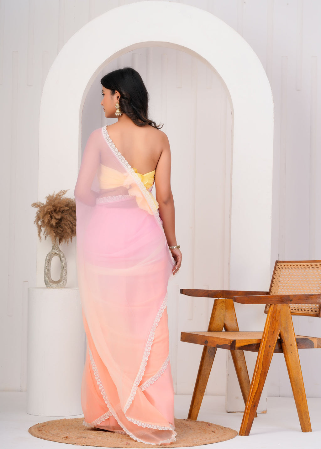 Multi Color Chiffon Saree with Lace Border