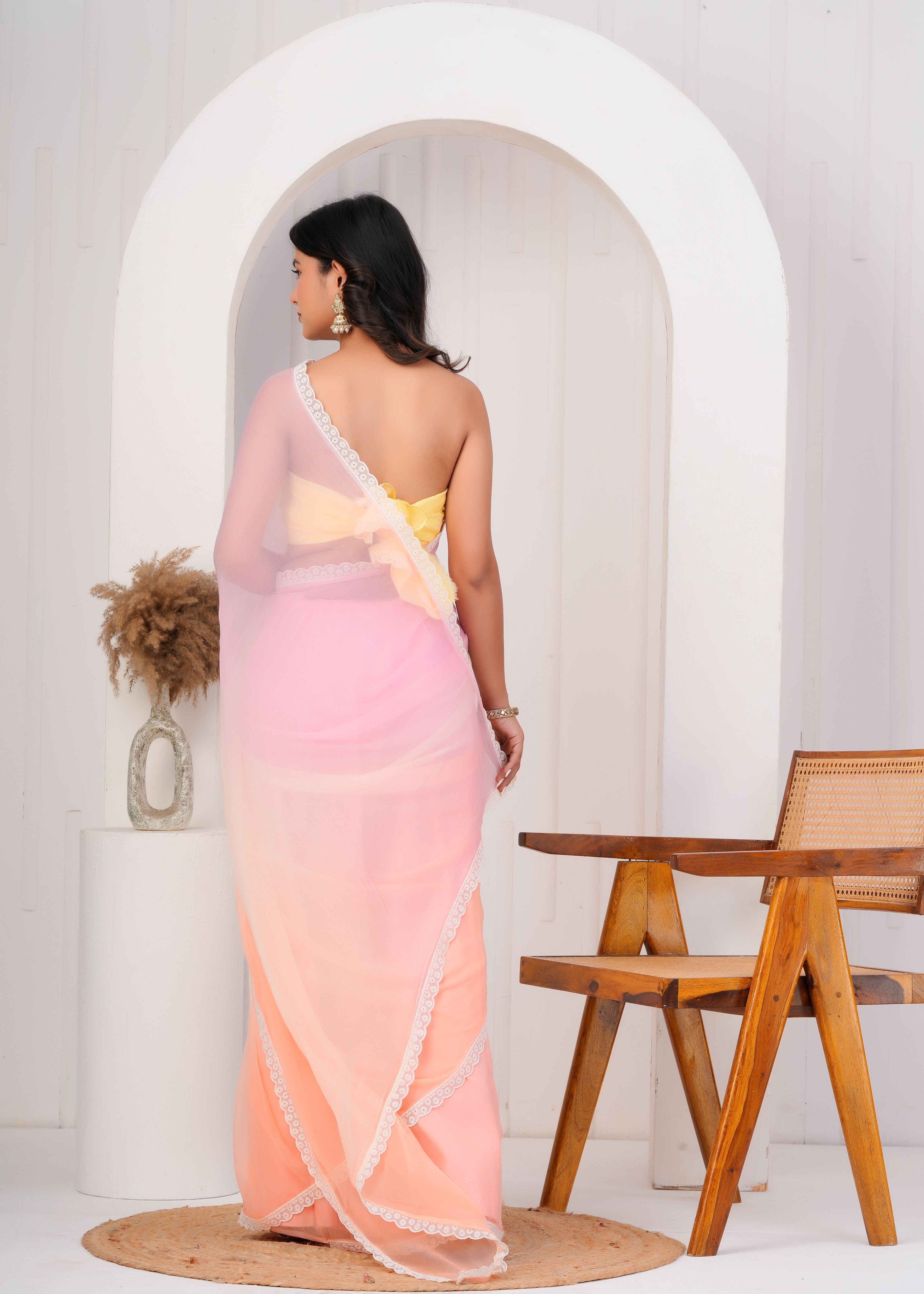 Multi Color Chiffon Saree with Lace Border