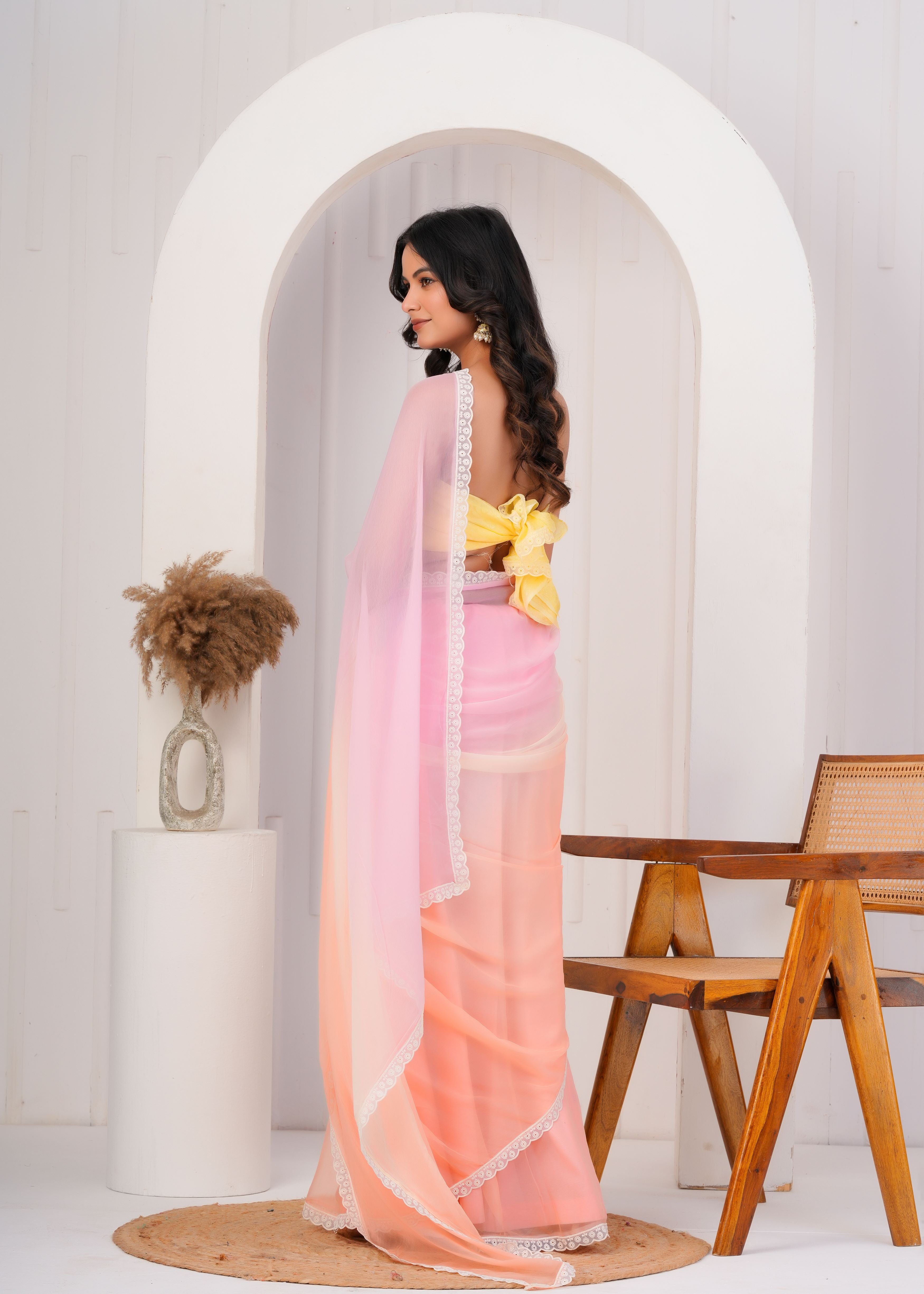 Multi Color Chiffon Saree with Lace Border