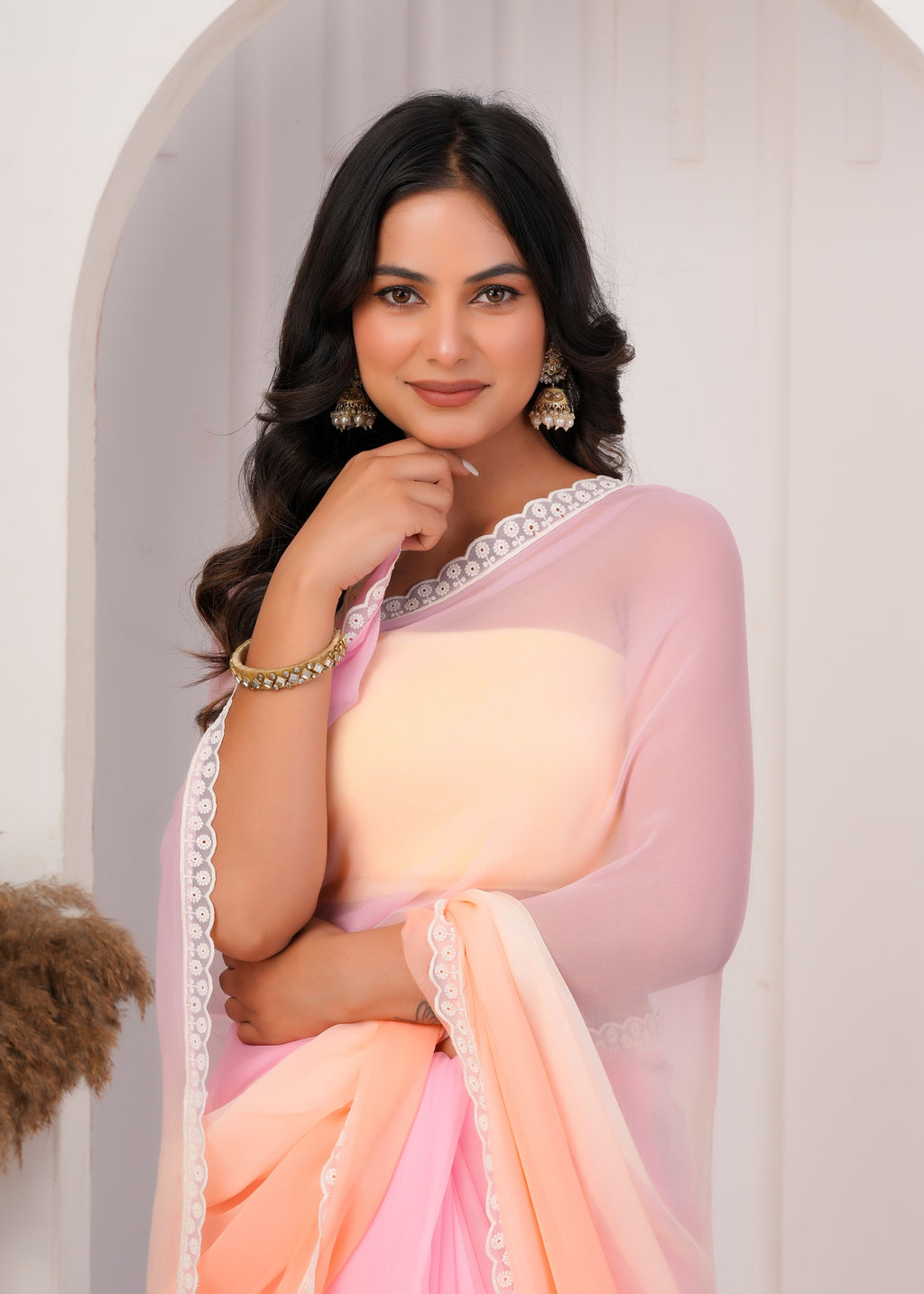 Multi Color Chiffon Saree with Lace Border