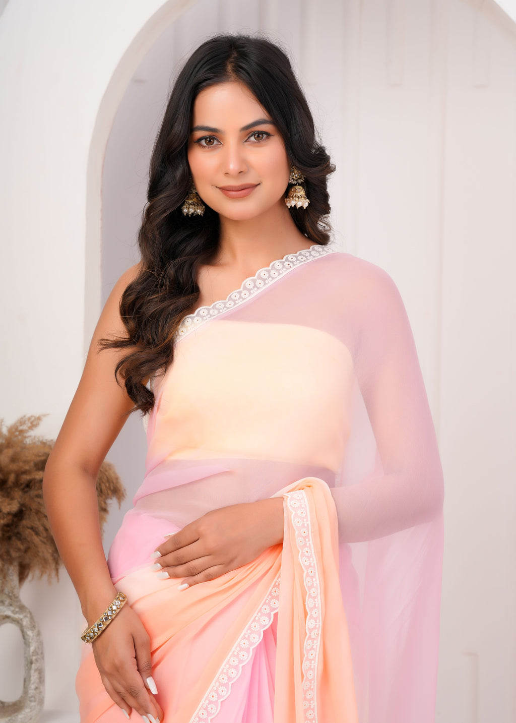 Multi Color Chiffon Saree with Lace Border