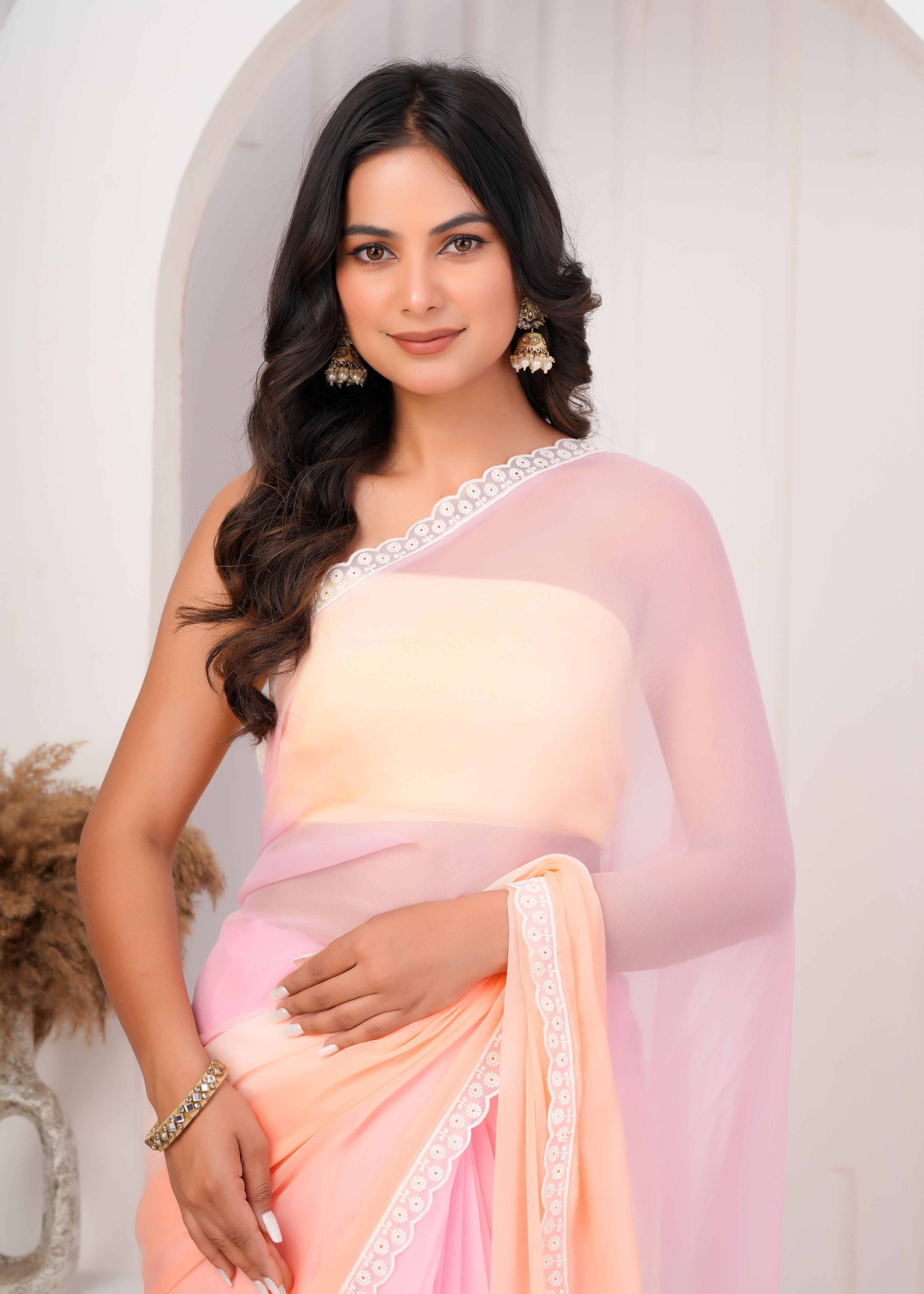 Multi Color Chiffon Saree with Lace Border