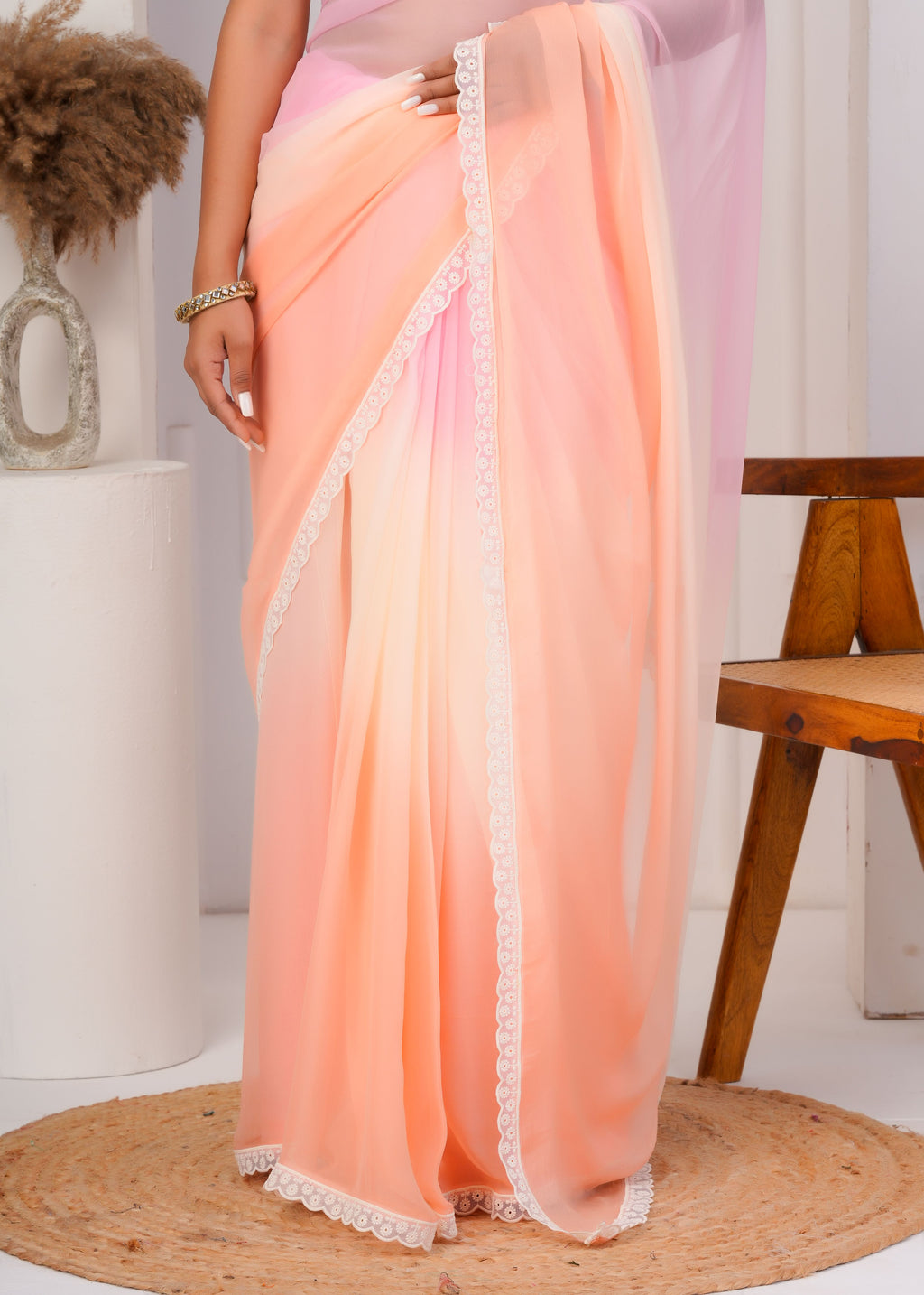 Multi Color Chiffon Saree with Lace Border