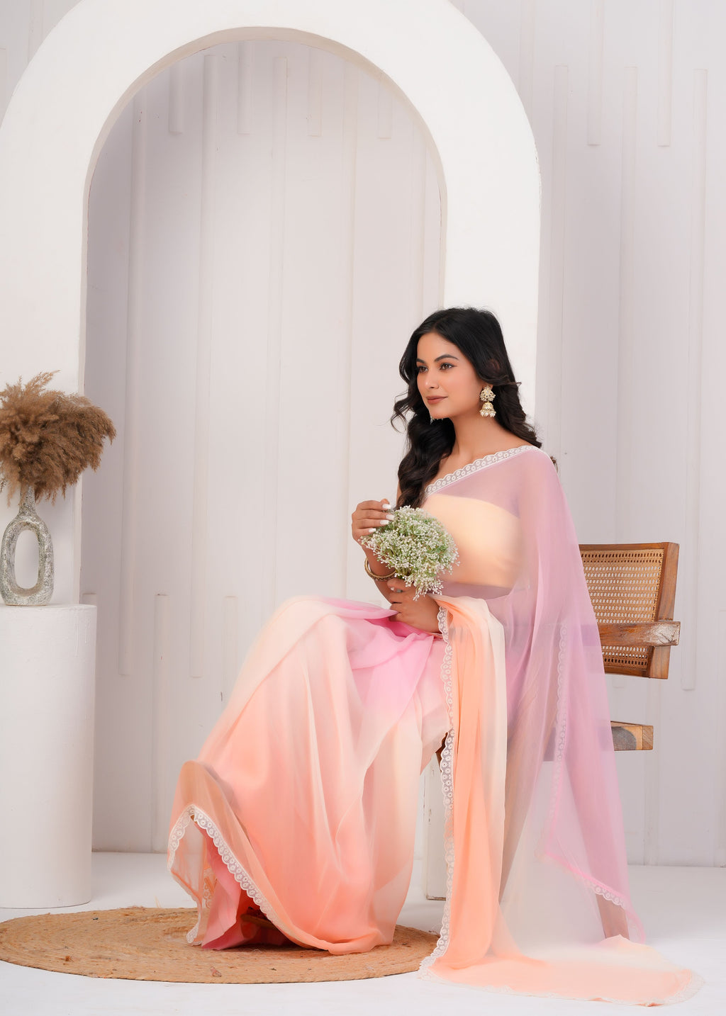 Multi Color Chiffon Saree with Lace Border