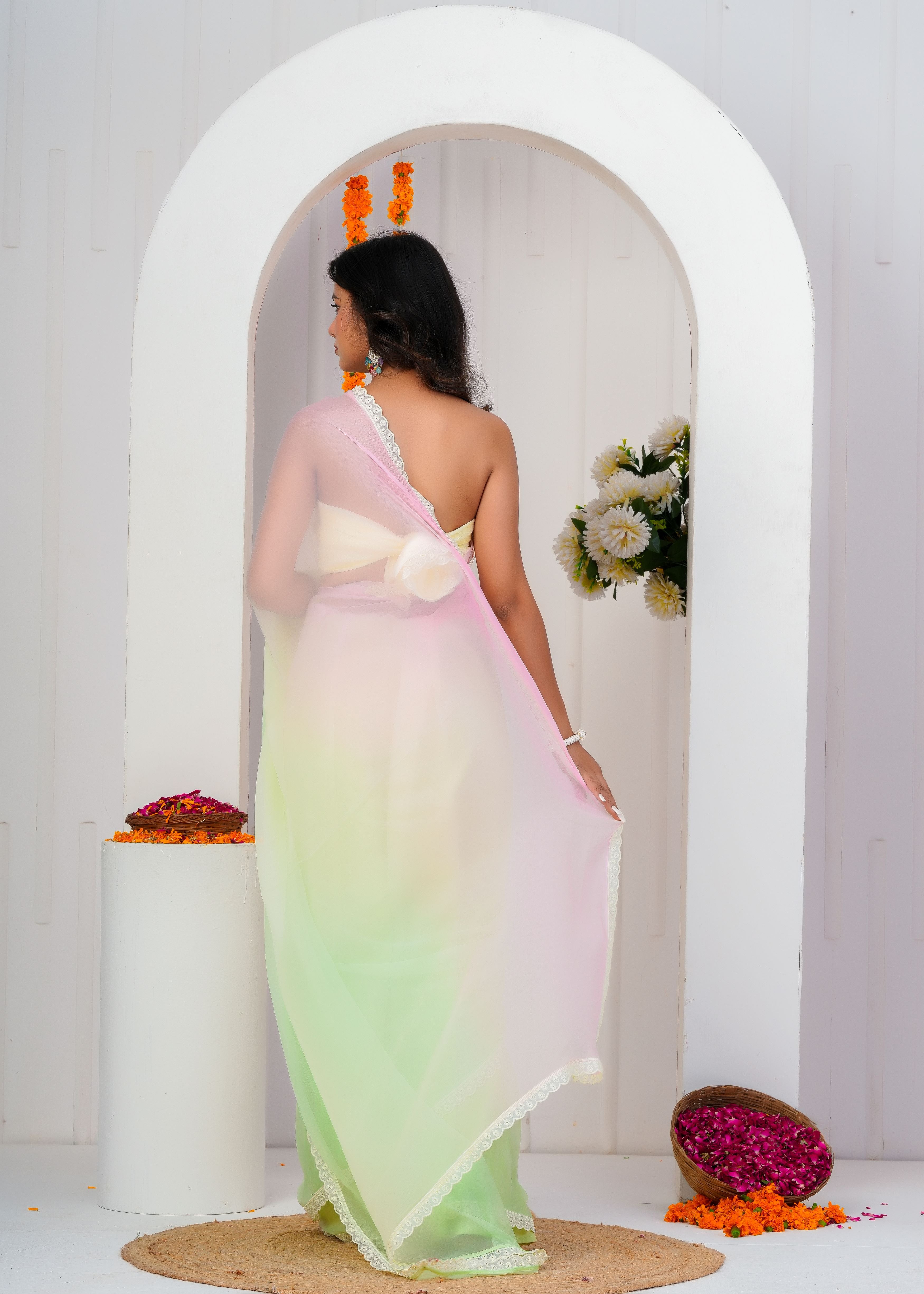Multi Color Chiffon Saree with Lace Border