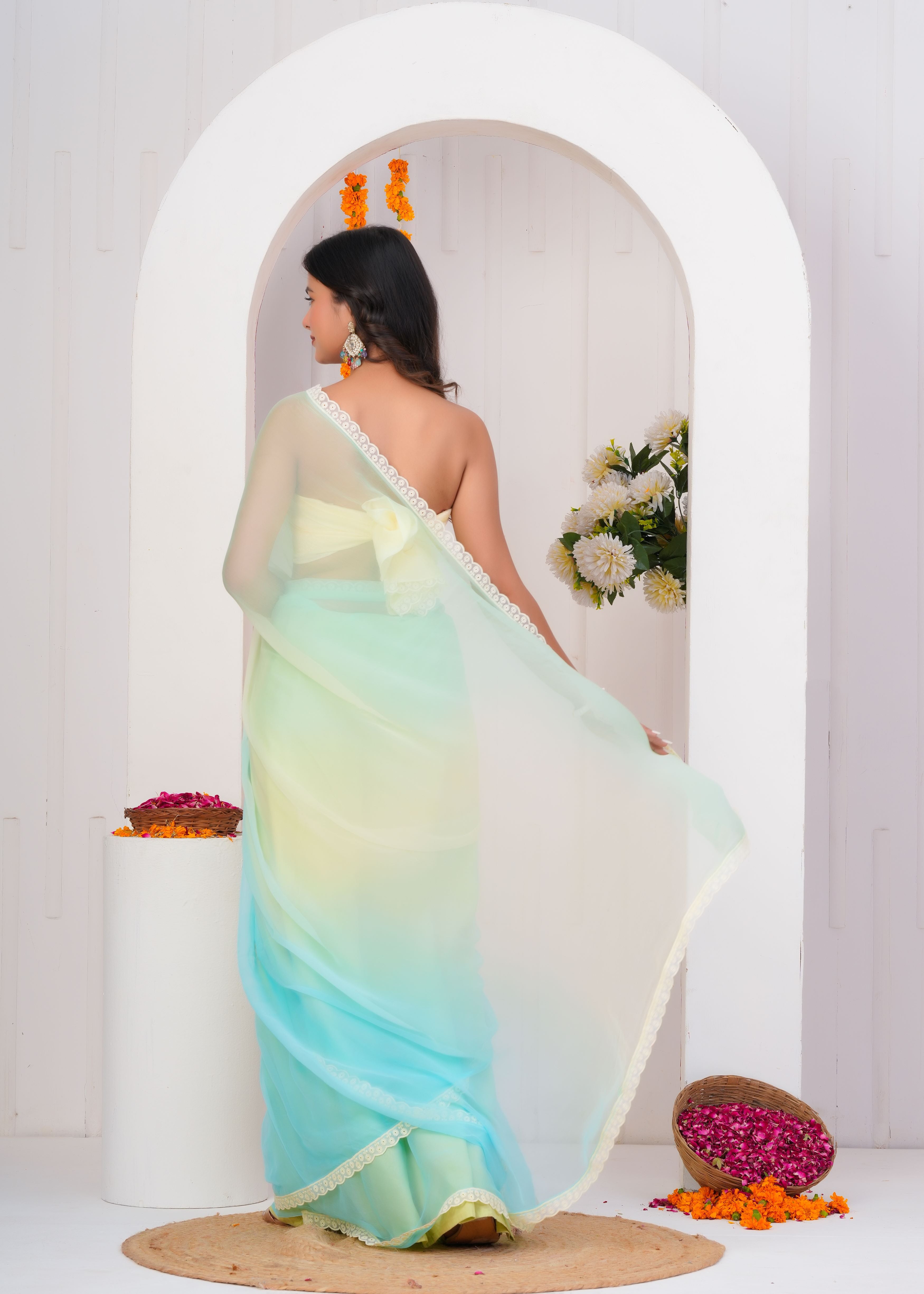 Multi Color Chiffon Saree with Lace Border