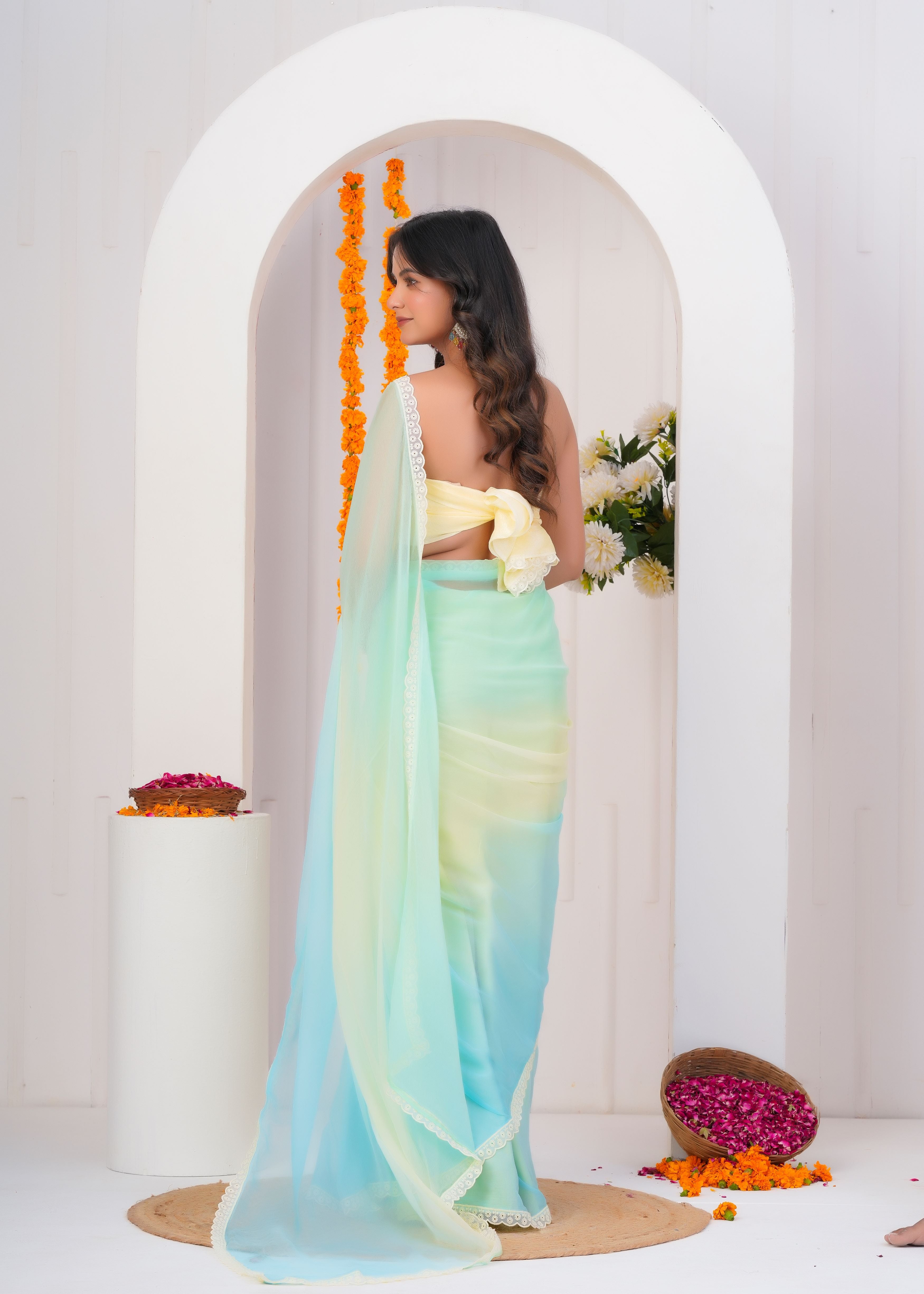 Multi Color Chiffon Saree with Lace Border