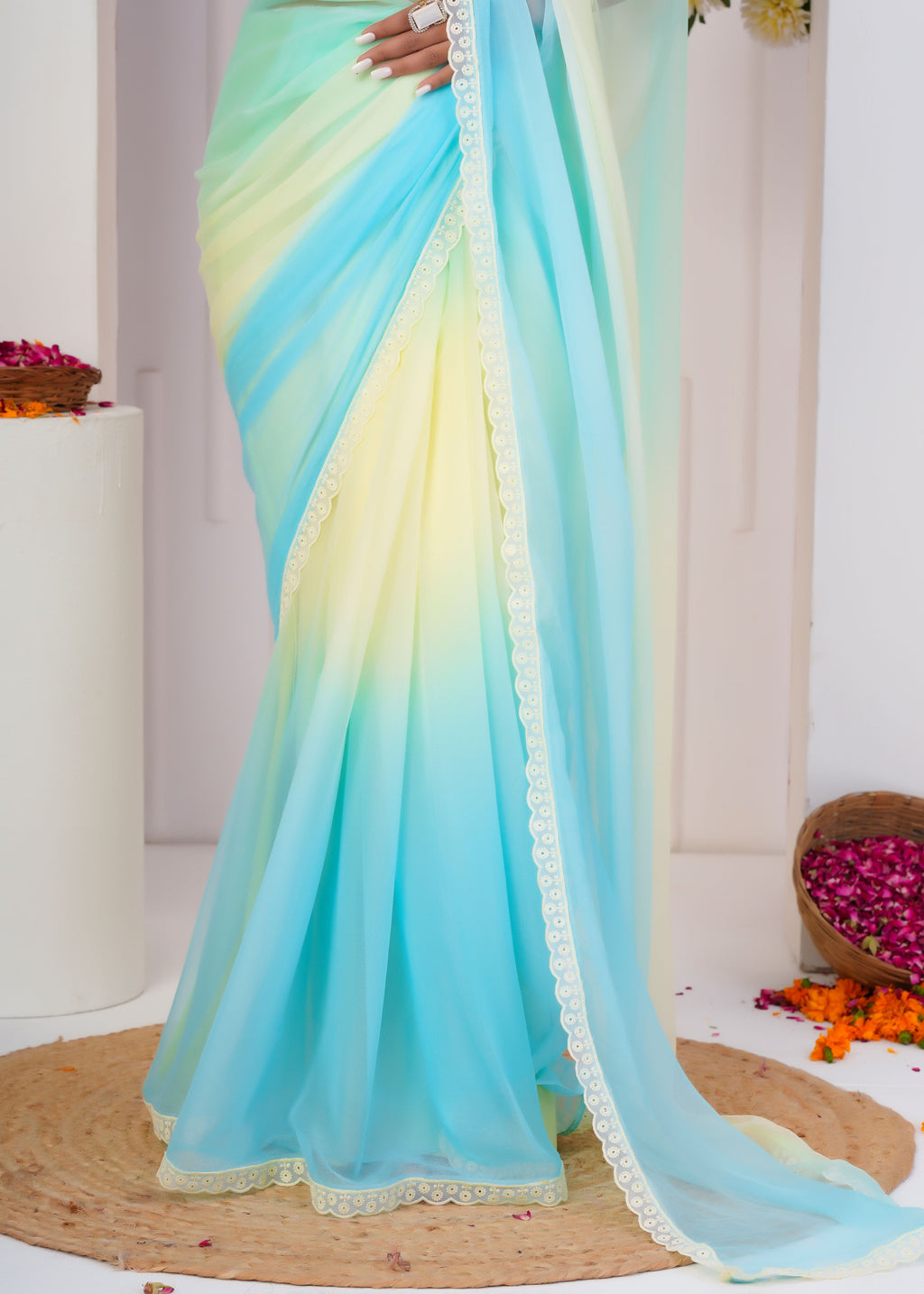 Multi Color Chiffon Saree with Lace Border