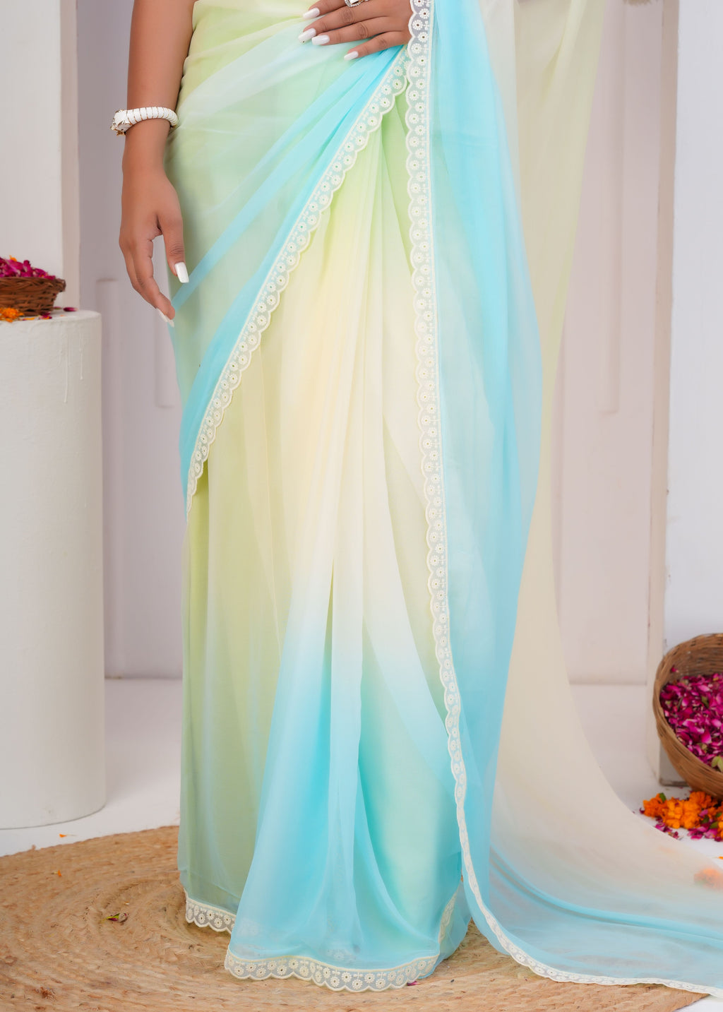 Multi Color Chiffon Saree with Lace Border