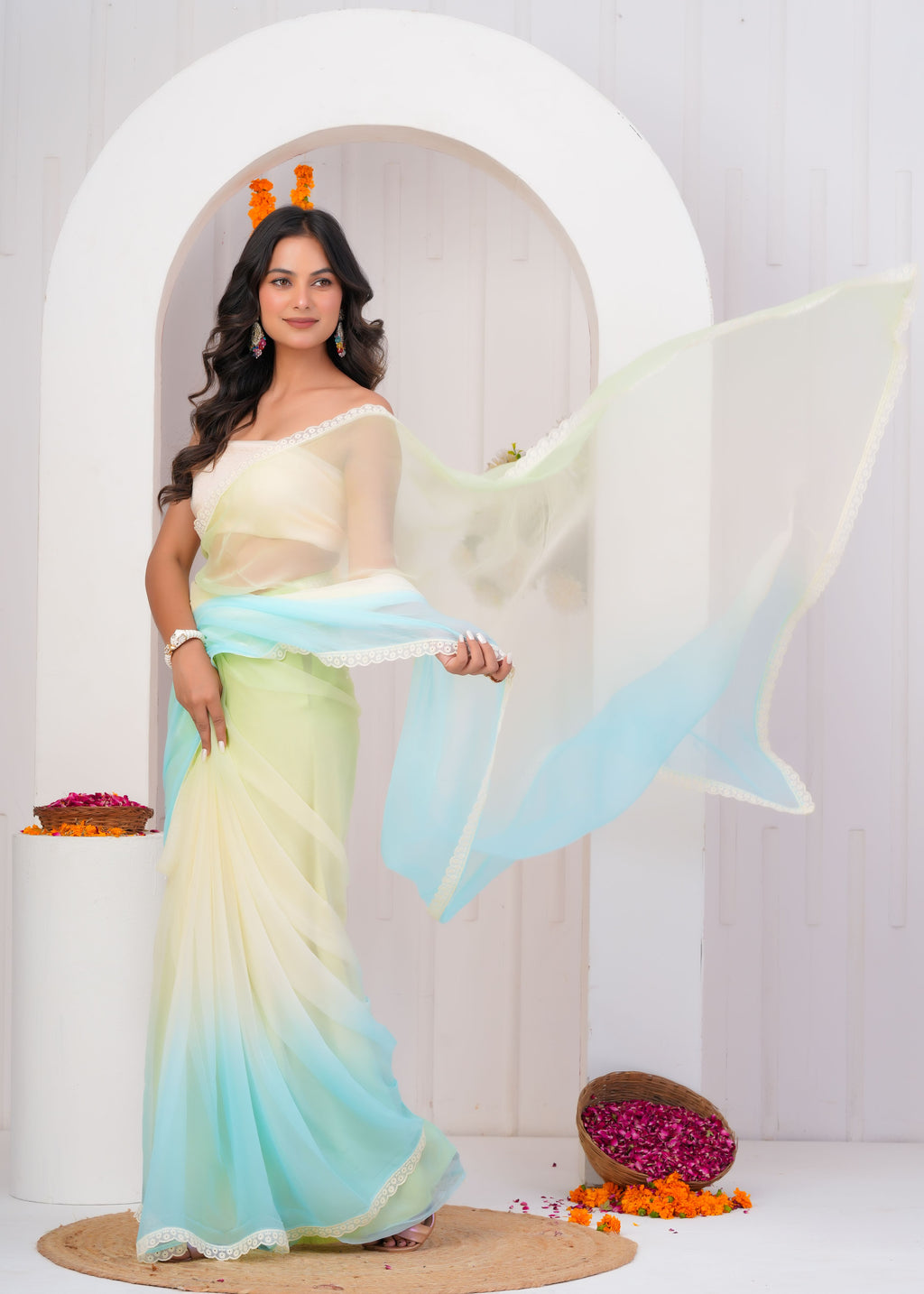 Multi Color Chiffon Saree with Lace Border
