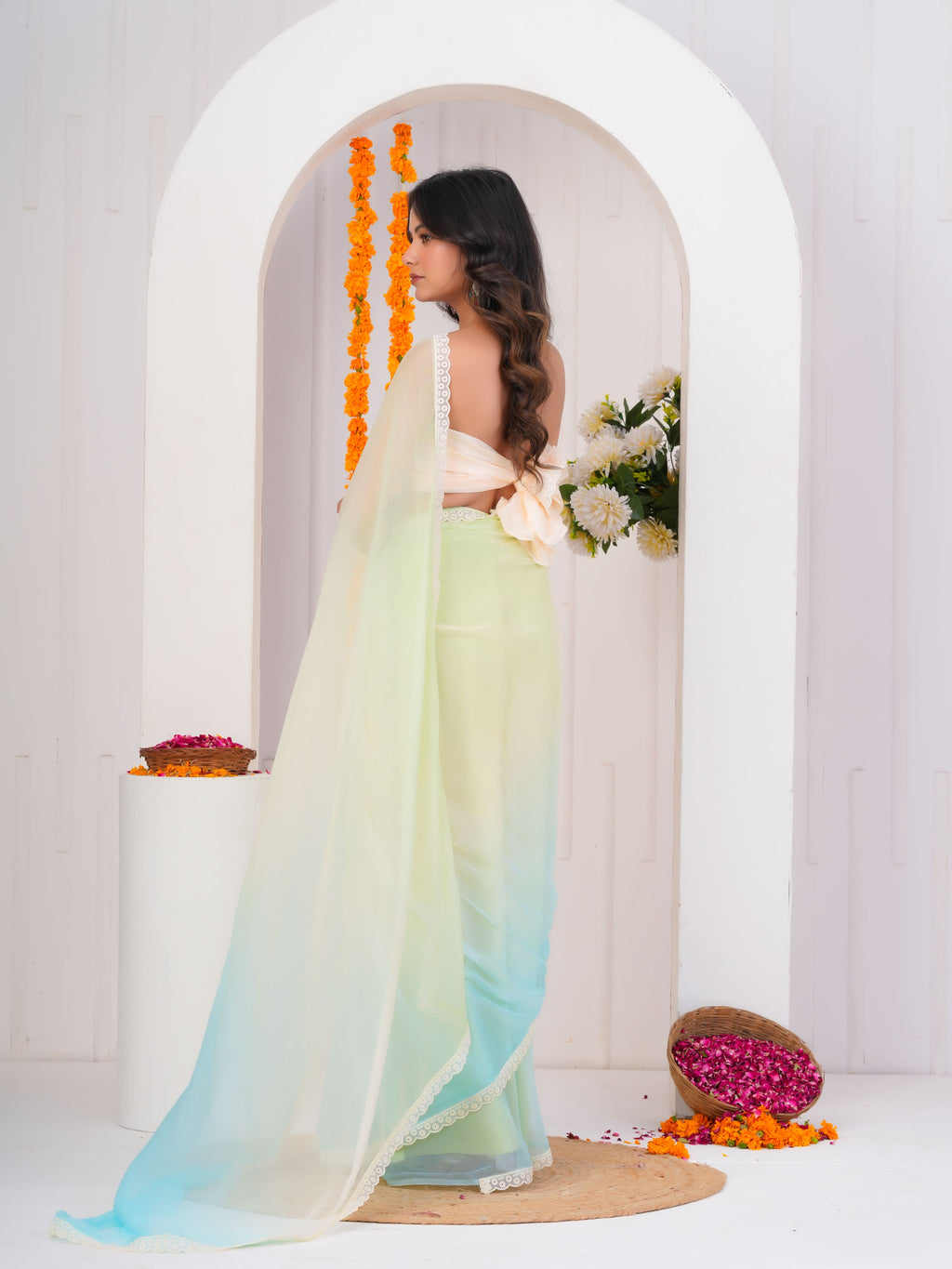 Multi Color Chiffon Saree with Lace Border