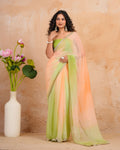 Green & Peach Shaded Chiffon Saree with Aari, Sequins & Pearl Work