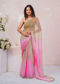 Beige & Pink Shaded Chiffon Saree with Aari, Sequins & Pearl Work