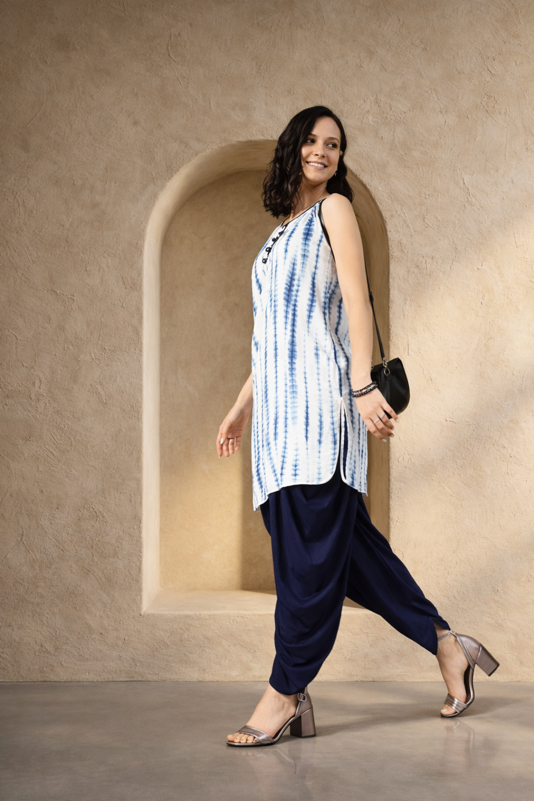 Blue Rayon Dhoti with Cotton Top