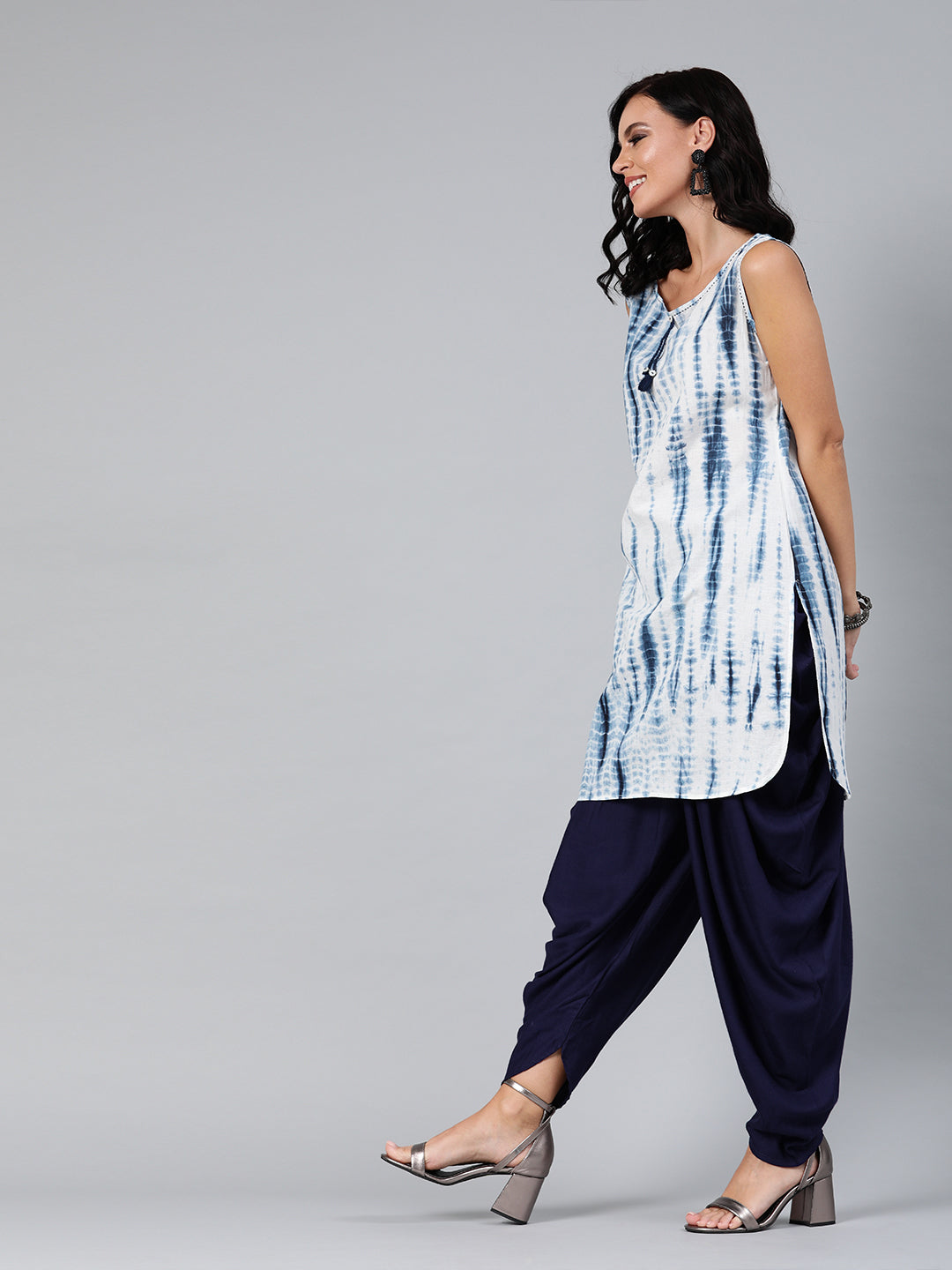 Blue Rayon Dhoti with Cotton Top