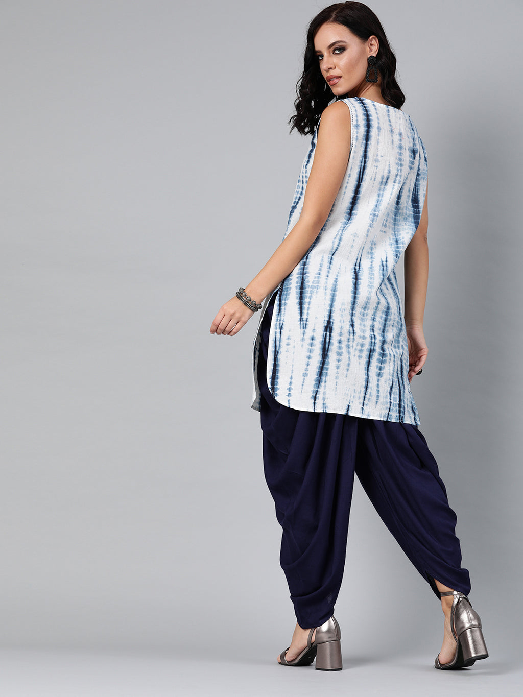 Blue Rayon Dhoti with Cotton Top