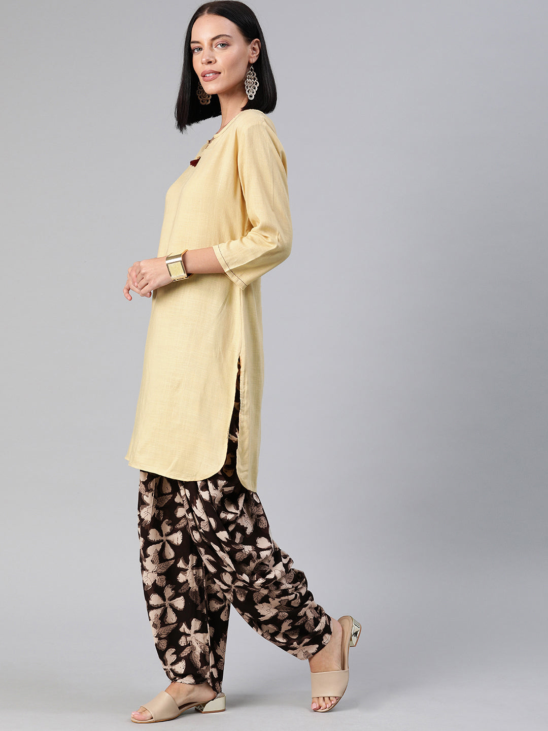 Beige Rayon Dhoti with Cotton Top