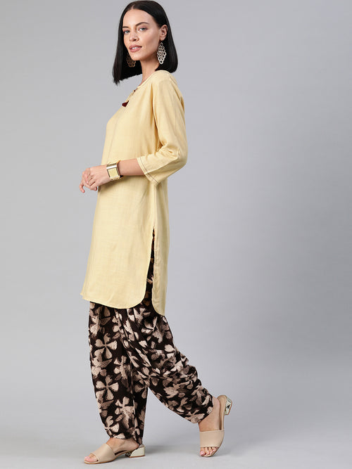Beige Rayon Dhoti with Cotton Top